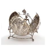STERLING SILVER BISCUIT BOX | Biscuit bun warmer with raised shell form and floral decoration chased