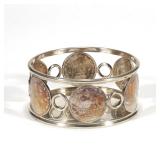 THOMAS MEISTER SILVER WINE COASTER | German 800 silver wine coaster inset with six 19th century coin