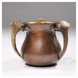 JOHN FRICK, NY HAMMERED COPPER ARTS & CRAFTS LOVING CUP | Designed as hammered, copper and silver mo