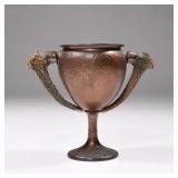 JOHN FRICK, NY HAMMERED COPPER ARTS & CRAFTS TROPHY CUP | Designed as large hammered copper goblet m