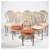 (6pc) MONTGOLFIERE FRENCH HOT AIR BALLOON CHAIRS | Round seats, hot air balloon openwork splats, wit