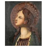 17TH C. CONTINENTAL SCHOOL PORTRAIT OF MARY | Mary wearing a Crown. Oil on panel h. 16 x w. 12.75 - 