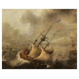 PIETER de MOLYN (Dutch, 1595-1661) | Sailboat on stormy seas. Oil on board. h. 9 x 11.5 in., board -