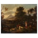 CONTINENTAL SCHOOL (18TH CENTURY) PASTORAL SCENE | In the pasture. Oil on canvas 23 x 29.5 in. stret