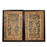 17th/18th C. VERDURE NEEDLEPOINT TAPESTRY PANELS | Showing cupids surrounded by flowers framed under