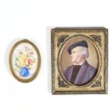 (2pc) ANTIQUE MINIATURE PAINTINGS | Including a miniature portrait painting on bone(?) of Richard Wa