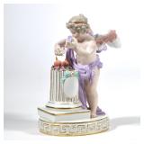 MEISSEN PORCELAIN CUPID | Porcelain figure of Cupid with elixir of love, with underglaze blue crosse