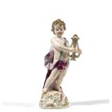 MEISSEN PORCELAIN FIGURE | A porcelain figure of cupid with lyre or other musical instrument in a pu