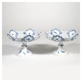 PAIR MEISSEN BLUE FLOWER COMPOTES | Compotes / tazza with openwork rims in "blue flower" pattern wit