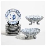 (14pc) MEISSEN RETICULATED CHINA | Including twelve 8-inch plates with openwork rims [one with old r