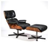 AFTER EAMES LOUNGE CHAIR | The chair and ottoman with five-legged bases, with "Northfield metal prod