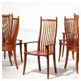 (8pc) STEPHEN SWIFT DINING CHAIRS | Stephen Swift ash and cherry high back dining armchairs, c. 2001