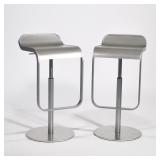 (2pc) PAIR MCM LAPALMA STOOLS | Metal / stainless steel LaPalma LEM piston height adjustable bar sto