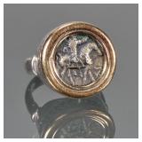 ANCIENT COIN, 14K GOLD, & STERLING SILVER RING | Designed as a central Roman or Greek ancient coin s