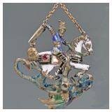 ENAMEL DECORATED ARTICULATING KNIGHT & DRAGON PENDANT | Manner of faberge; designed as an enameled k