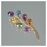 MULTICOLOR GEMSTONE & 18K GOLD LEAF PIN | Designed as (tested to) 18k gold wire branches, each suppo