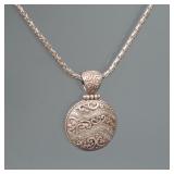 EFFY JEWELRY DIAMOND, GOLD, & STERLING PENDANT NECKLACE | Designed as a round sterling engraved pend