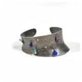 ART STERLING SILVER CUFF BRACELET | Suspending gemstones.