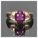 NATURAL PURPLE STAR SAPPHIRE, DIAMOND & GOLD RING | Designed as a central purple star sapphire (9.1 