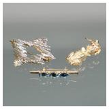 (3pc) 14K GOLD PINS | Including a MCM or Brutalist style pin with white gold over yellow gold (2 in.