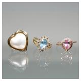 (3pc) SEMI PRECIOUS GEMSTONE & 14K GOLD RINGS | Including; a pear modified cut blue quartz or aquama