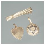 (3pc) 14K GOLD PENDANTS & TIE CLIP | Including a mixed religion charm (one side impressed "Saint Chr