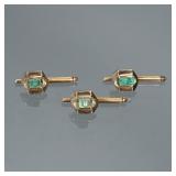 (3pc) EMERALD & 14K GOLD SHIRT STUDS | Three matching shirt studs, each having a central rectangular