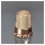ANTIQUE 14K GOLD THIMBLE | 14k yellow gold thimble with scrolling acanthus rim, with maker