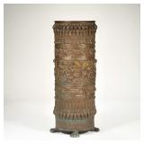 ORNATE BRASS STICK HOLDER/ UMBRELLA STAND | With repousse decoration of foliage patterns and putti b