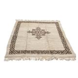 MOROCCAN CARPET | High pile, pale cream with a cognac brown border and central medallion - l. 133 x 