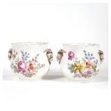 RAMSHEAD-MOUNTED PORCELAIN CACHE POTS | Hand painted with flowers and with Ramshead mounts, with ind