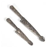 (2pc) 19TH C. ARGENTINA GAUCHO SILVER FIGHTING KNIFE / DAGGERS | Including a knife with a chased rep