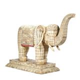 MONUMENTAL INDIAN/CHINESE CARVED BONE ELEPHANT | Decorated with a mosaic patchwork of carved bone, t