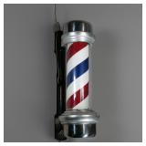 ANTIQUE ELECTRIFIED BARBER POLE | Chrome end caps, with a refurbished spinning red, white, and blue 