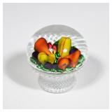 SAINT-LOUIS MILLEFIORI FRUIT BASKET PAPERWEIGHT | Designed as a basket of fruit suspended in a clear