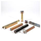 (6pc) GLASS & BRASS KALEIDOSCOPES | Including a Sue Ross hammered pewter and stained glass kaleidosc