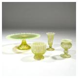 (4pc) VASELINE GLASS WITH RIPPLED EDGES | Including a cake platter an open bowl with a ruffled brim 