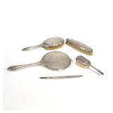 (5pc) CONTINENTAL SILVER DRESSER SET | A four piece continental 800 silver dresser set comprising a 