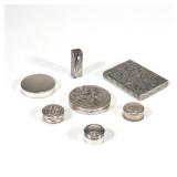 (7pc) 800 & STERLING SILVER BOXES | Including an 800 silver cigarette case, a matching compact, and 