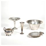 (5pc) STERLING SILVER BOWLS & VASES | Including a sterling silver bowl (dia. 9.25 in.), a Marshall F