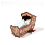 NATASHA PAINTED DOLLHOUSE CRADLE | Dollhouse miniature cradle with hand-painted decoration, with bab