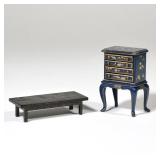(2pc) NATASHA DOLLHOUSE MINIATURES | Painted chinoiserie miniature furniture including a silver ches