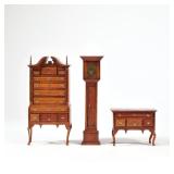 (3pc) DOLLHOUSE MINIATURE FURNITURE | Including a Chippendale style high boy and matching lowboy, bo