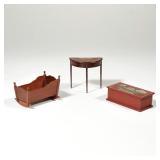 (3pc) SIGNED DOLLHOUSE FURNITURE | Miniature dollhouse furniture, including a 19th century painted c