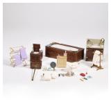 DOLLHOUSE BATHROOM FURNITURE | Miniature dollhouse bathroom fixtures and furniture, including a wood