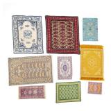 (9pc) DOLLHOUSE MINIATURE RUGS | Including a blue Chinese-style carpet (9-1/2 x 7 in.), a red overal