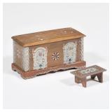 (2pc) NATASHA DOLLHOUSE MINIATURES | Including a miniature painted blanket chest and a matching foot