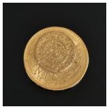 1919 VEINTE PESOS "AZTEC SUNSTONE" MEXICAN GOLD COIN | Decorated with an eagle holding a snake and o