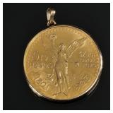 1821-1923 MEXICAN 50 PESO GOLD COIN | 37.5gr ORO PURO, in a (tested to) 14k gold soldered surround w