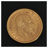 1905 WILHELM KOENIG VON WUERTTEMBERG 20 MARK GOLD COIN | 7.9g - dia. 7/8 in.
